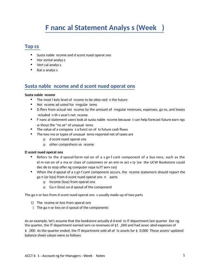 Week 4 Notes - Financial Statement Analysis