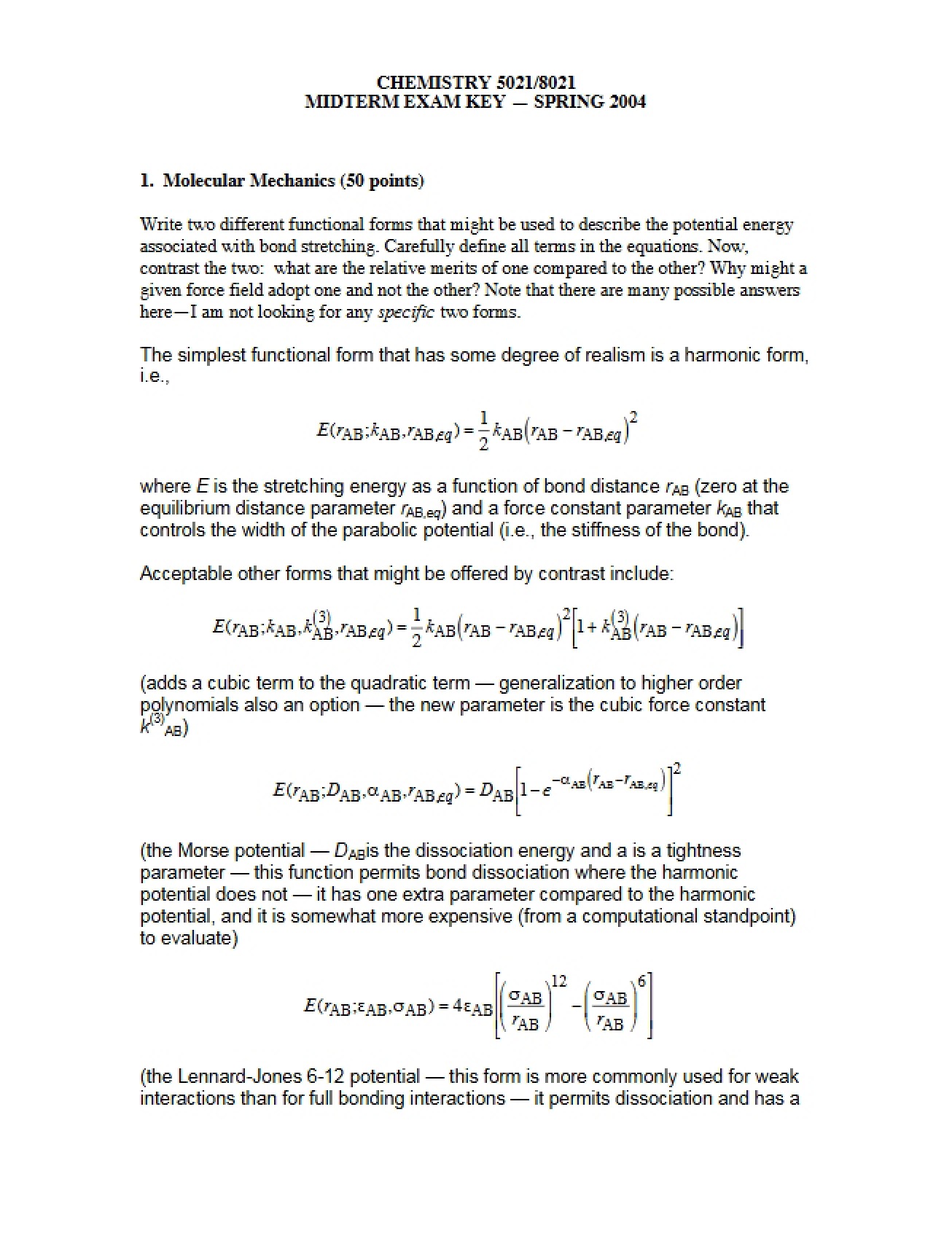 Key for Midterm Exam