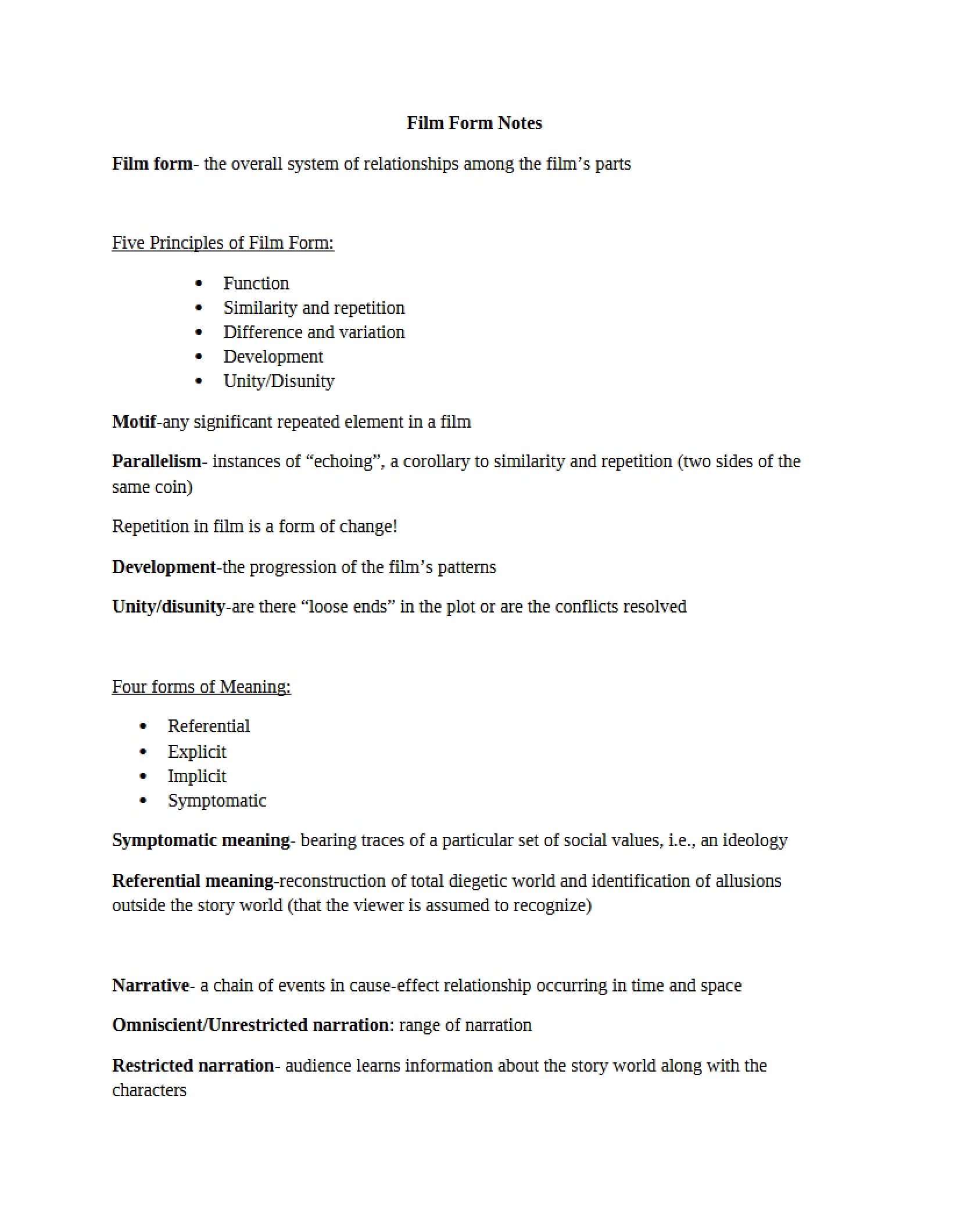 Notes on Film Form