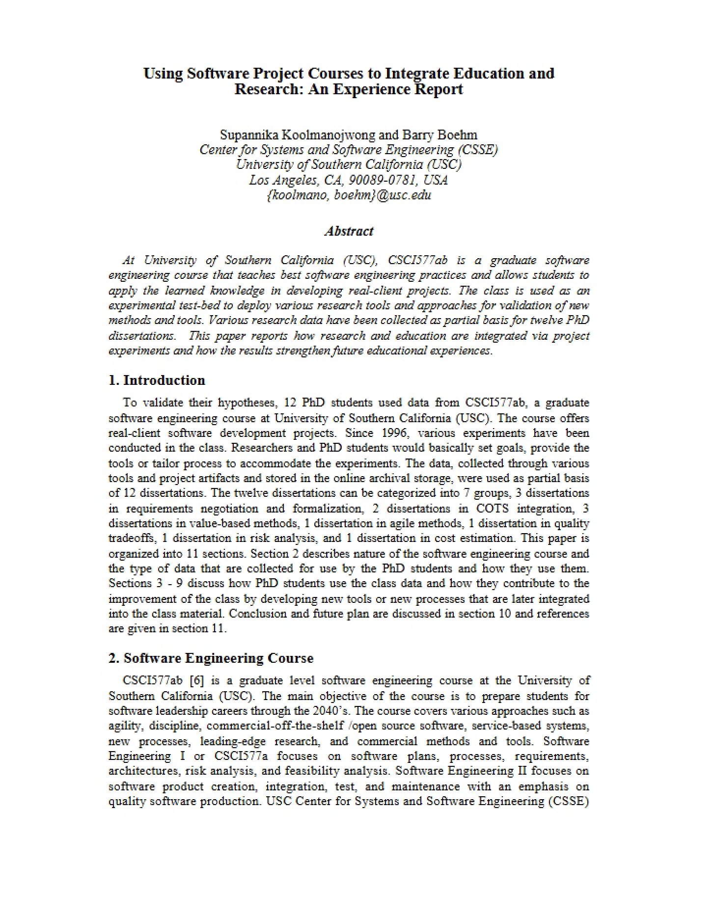 USC CSSE Report 2009-504