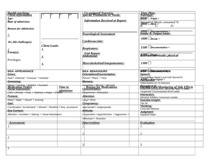Neurological Assessment and Client Goals