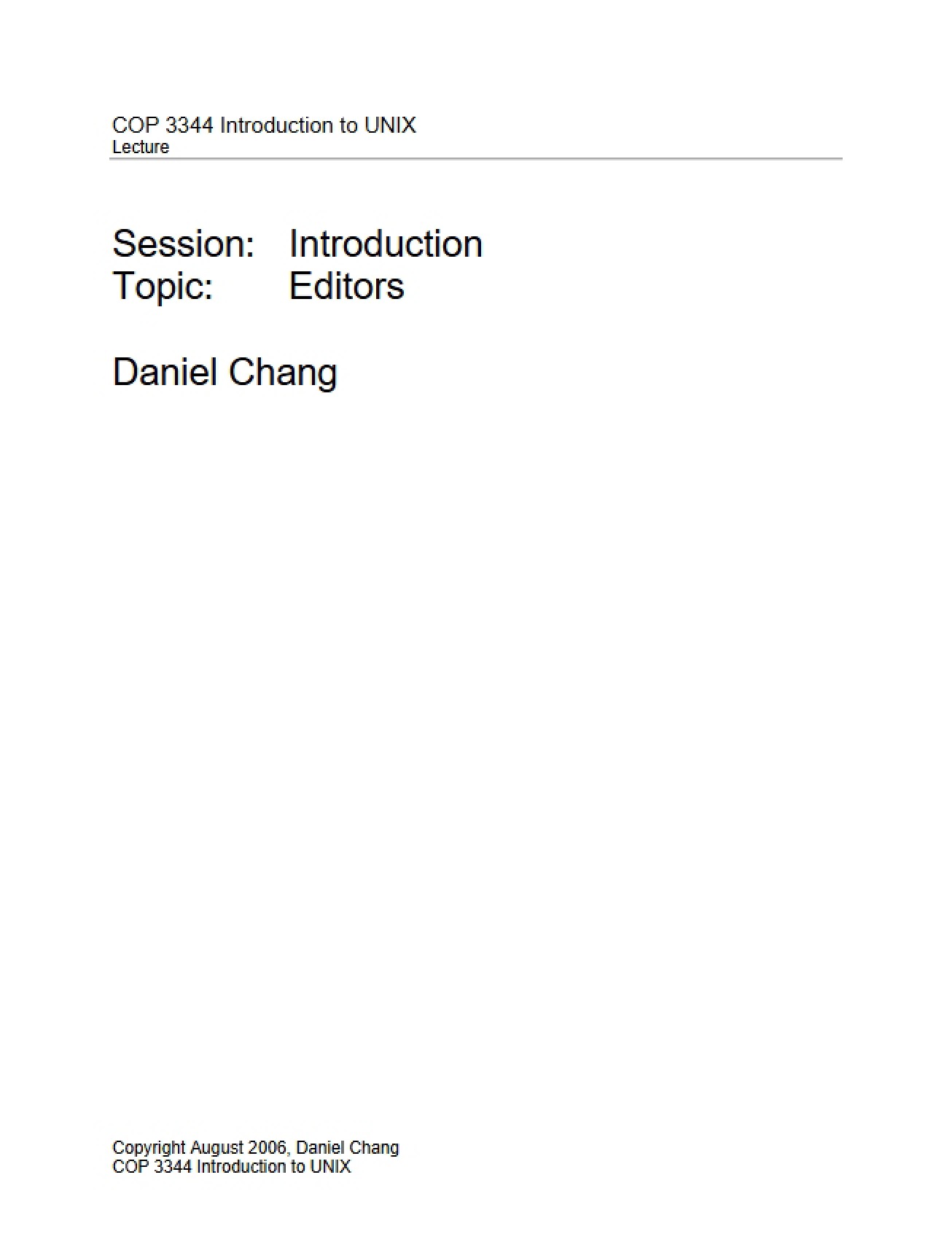 Overview of Unix Editors from the Third Lecture