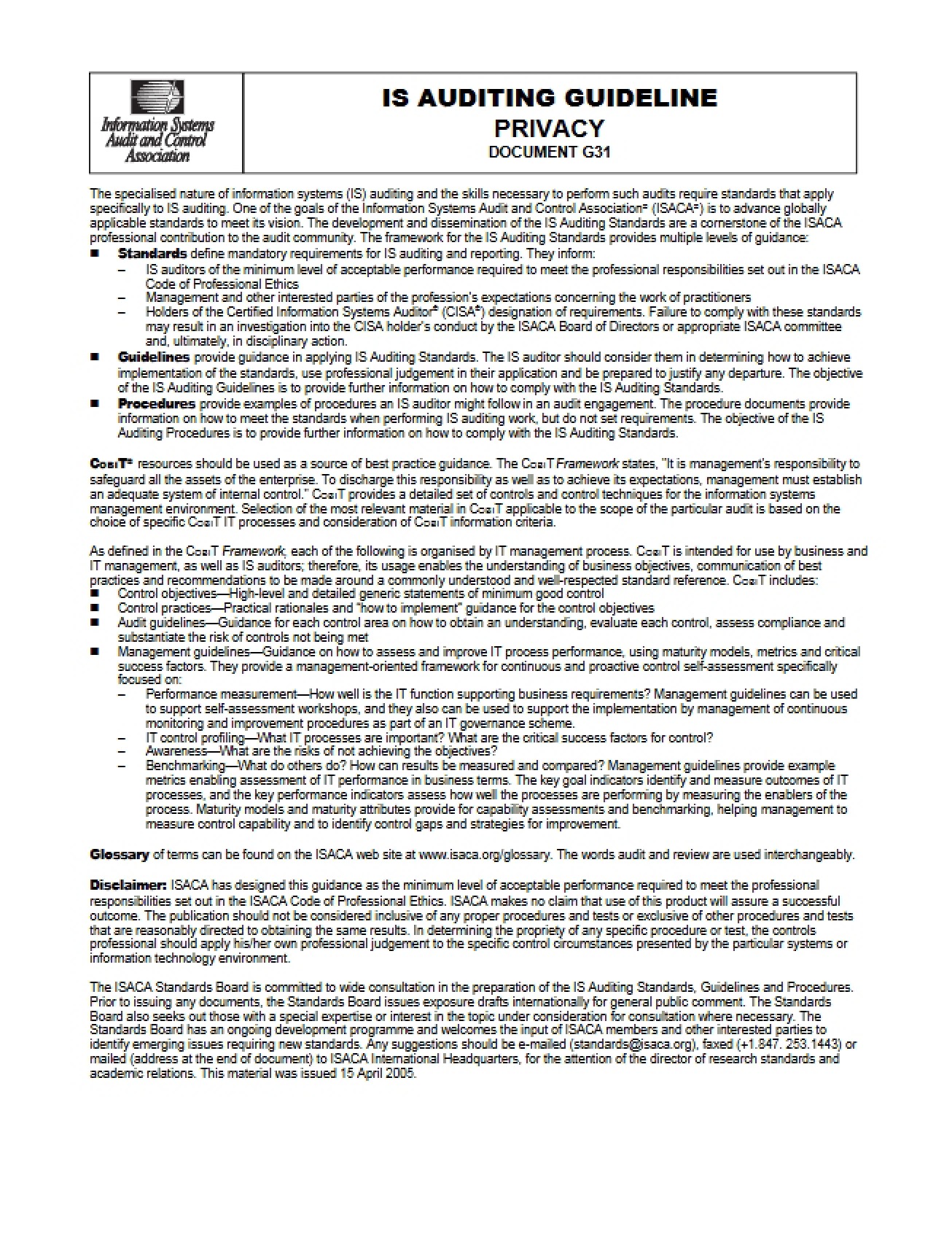 Privacy Guidelines for Auditing