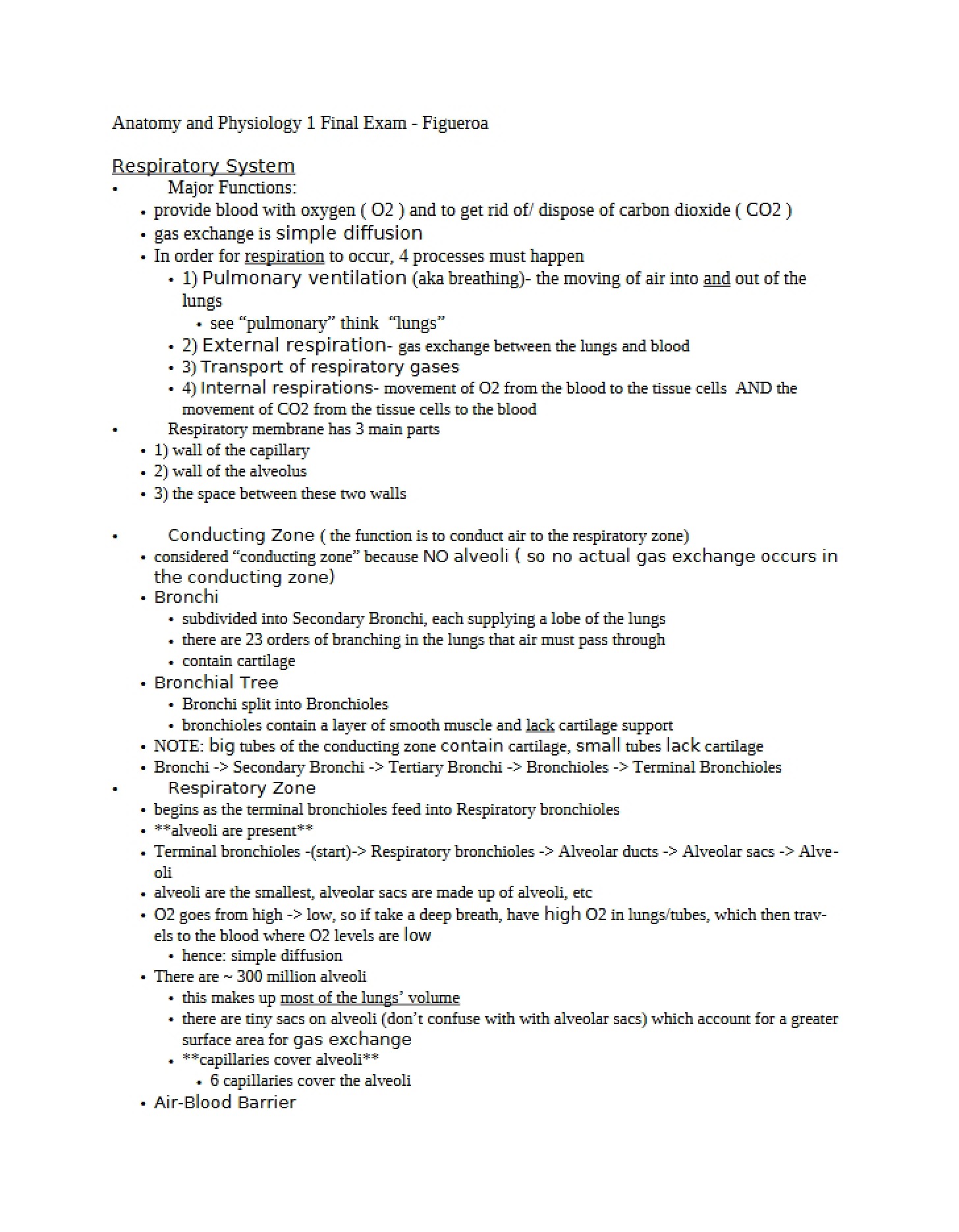 Respiratory System Summary