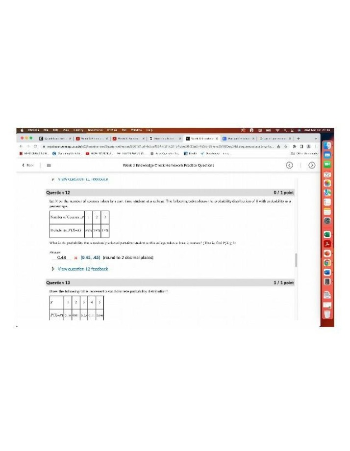 Probability Distribution for Part-Time Student Courses