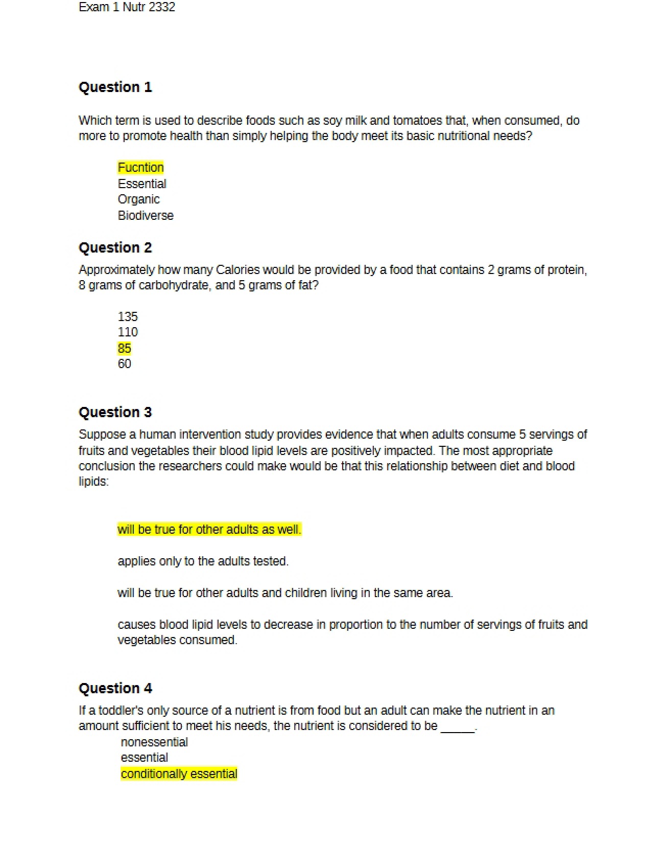 First Human Nutrition Exam