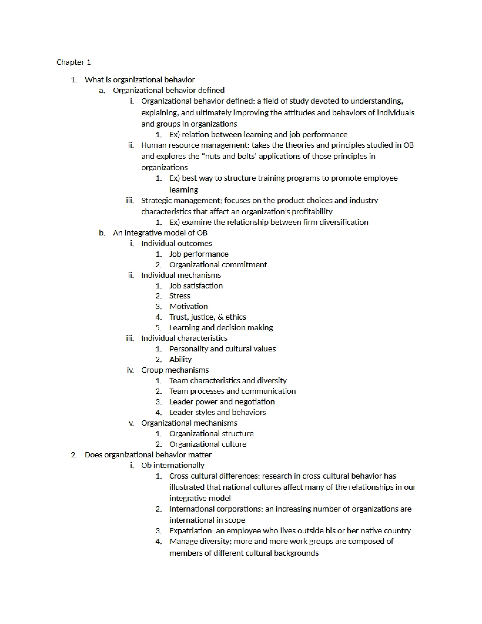 Outline for HADM Chapter 1