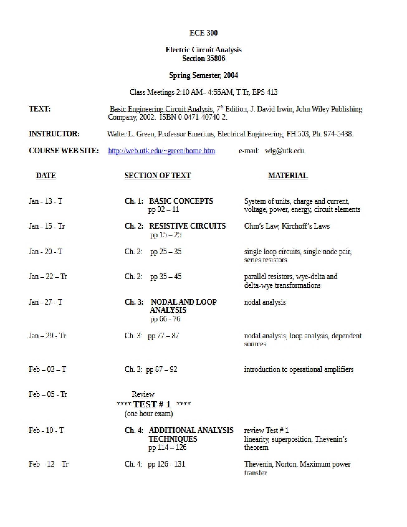 Schedule of Topics