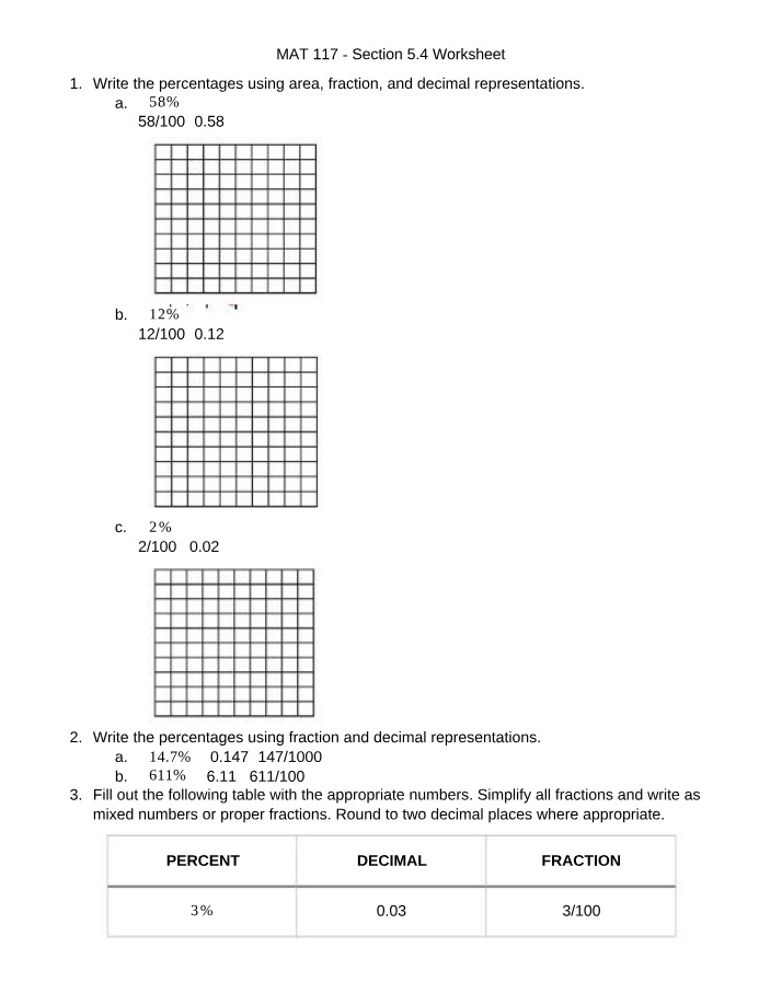 MAT 117 Worksheet - Section 5.4