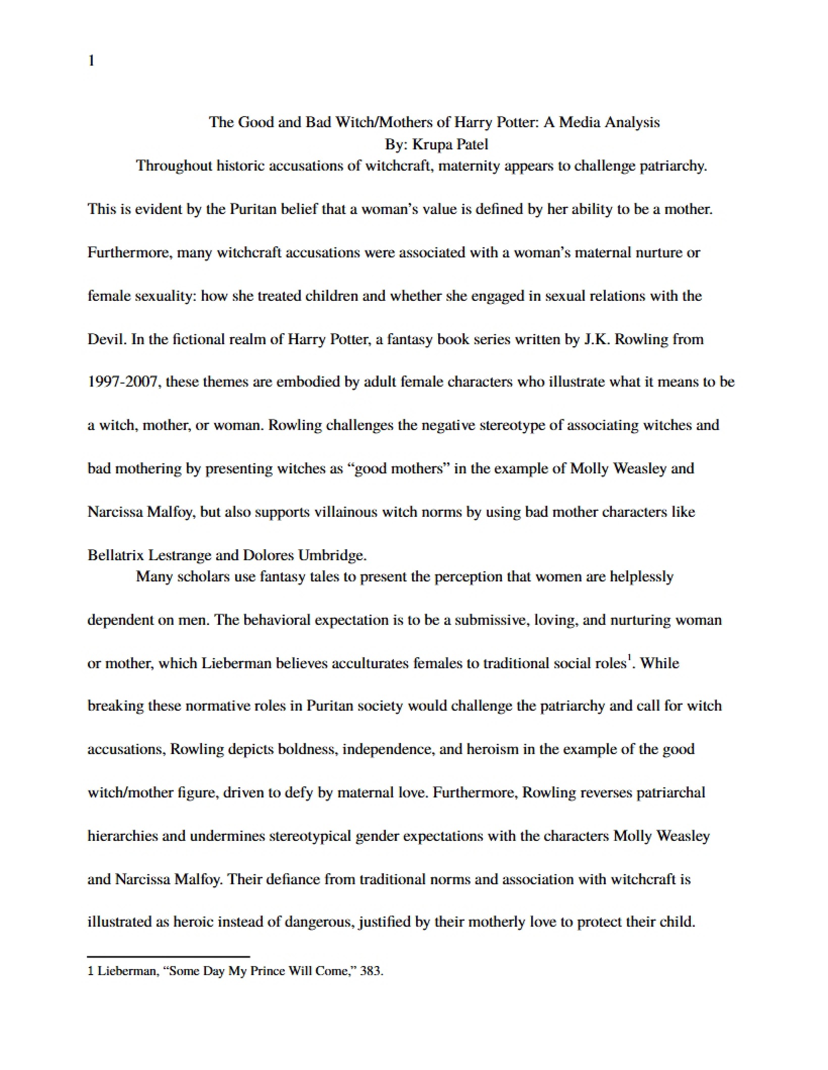 Media Analysis Witch-Mothers in Harry Potter