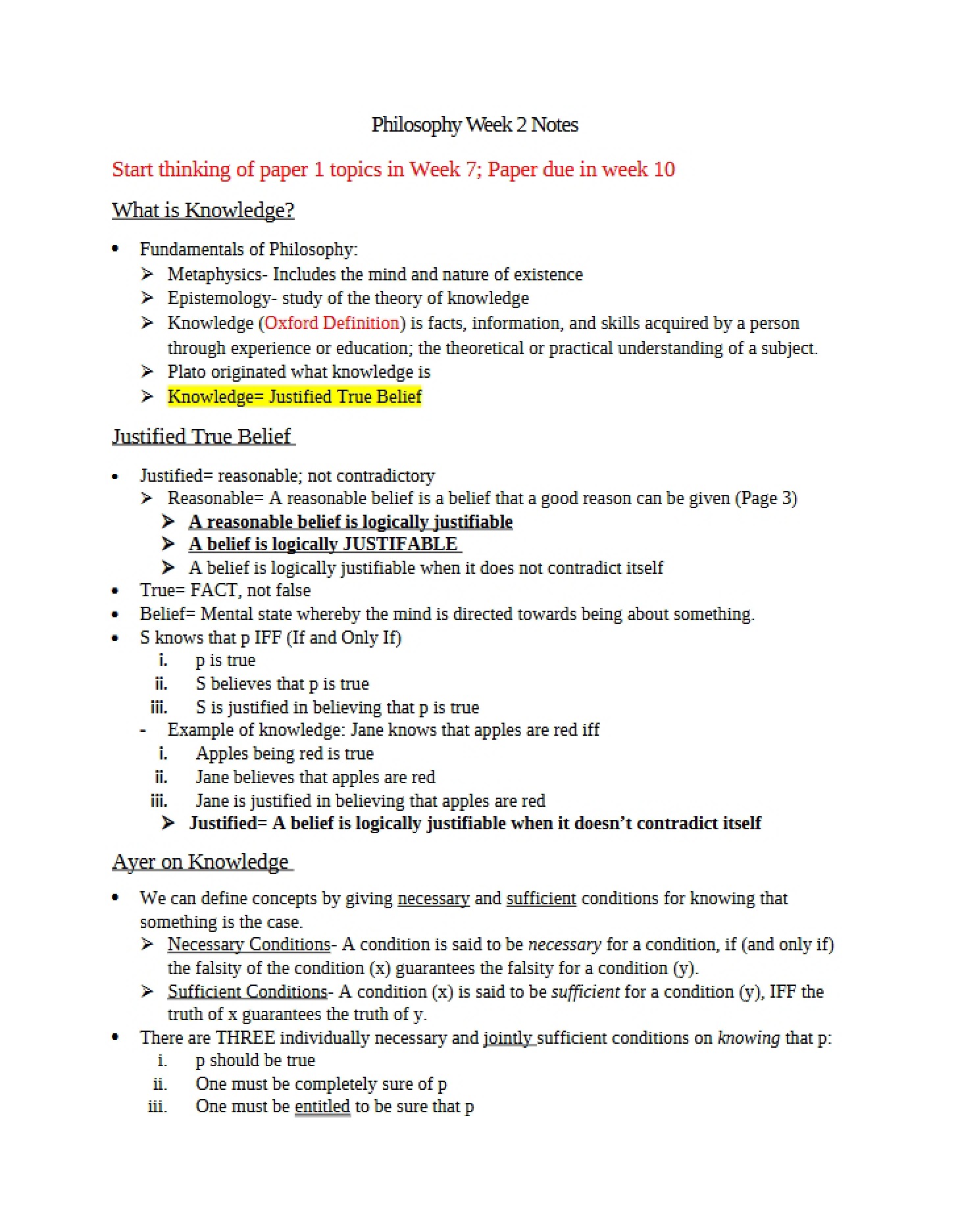Notes for Philosophy (Week 2)