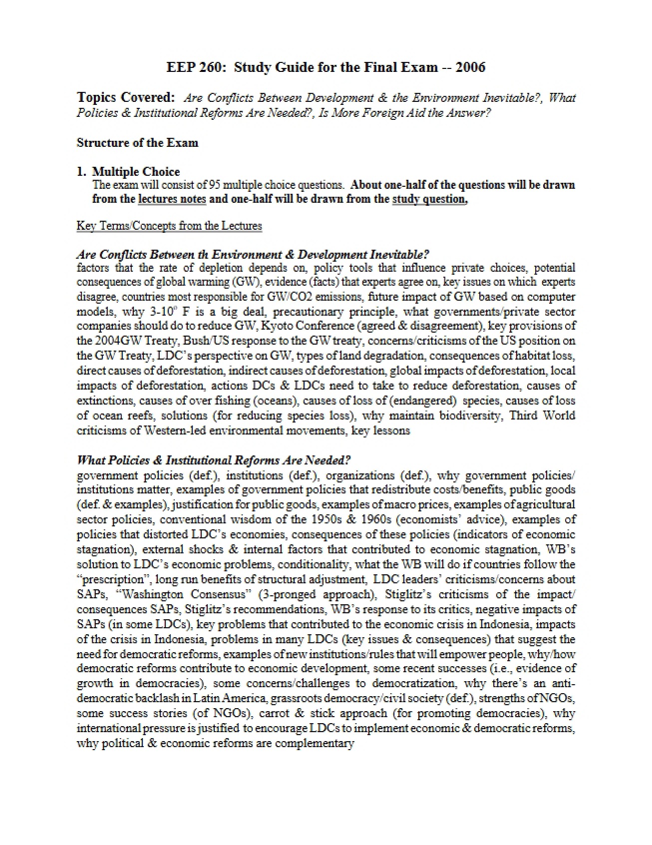 Exam Three Guide 12F 2006