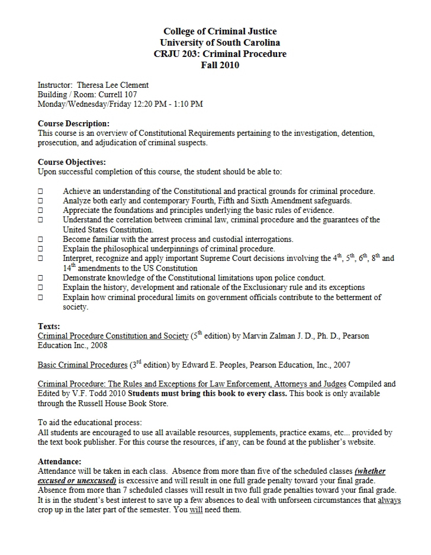 Syllabus Criminal Procedure (CRJU 203)