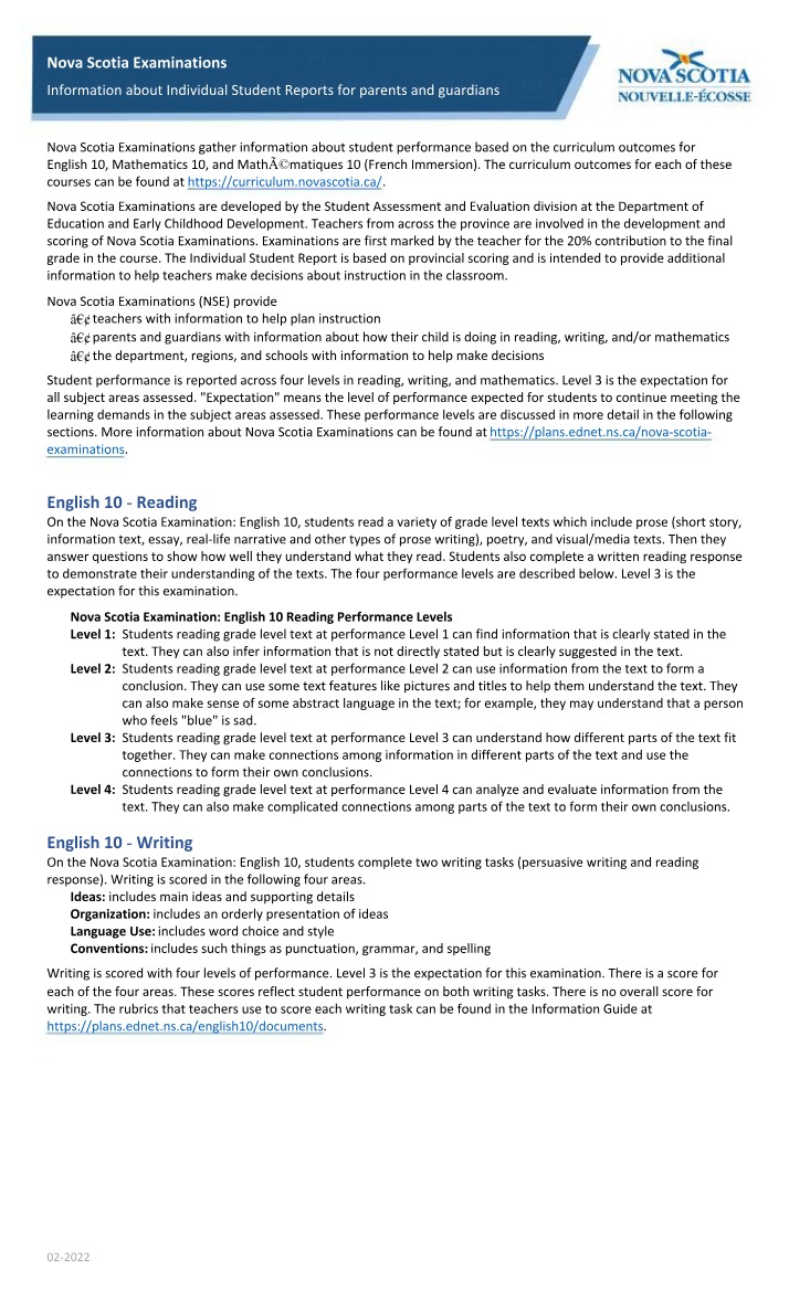 Nova Scotia Examinations - A Parent's Guide