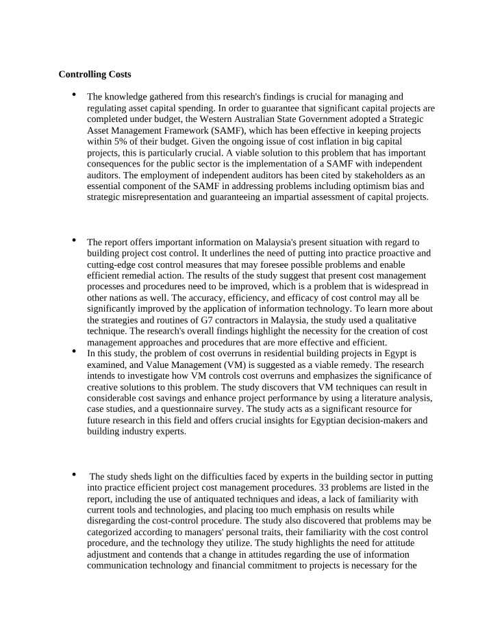 Capital Projects - Strategies for Controlling Costs