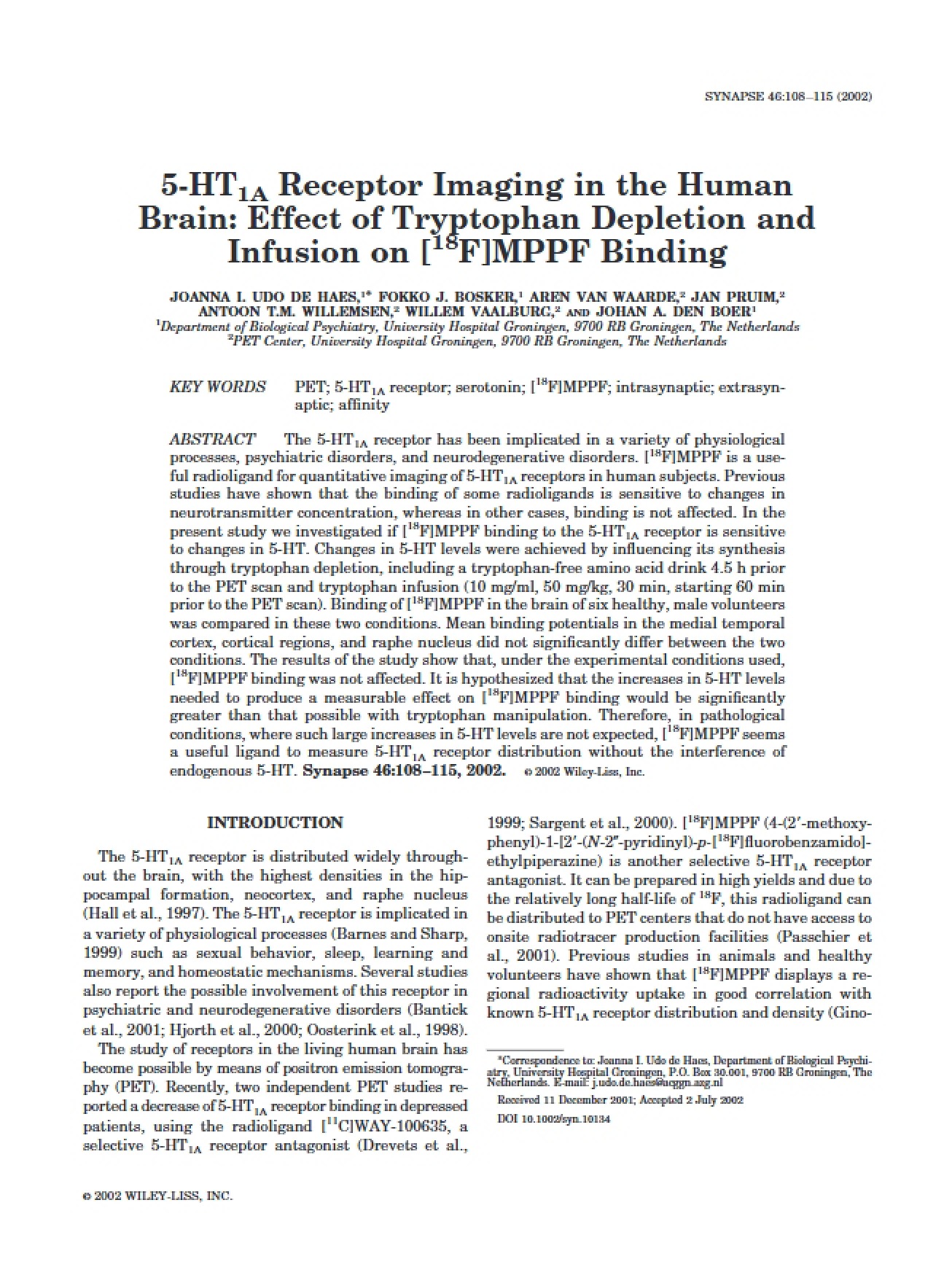 Imaging 5-HT1A Receptors in Humans