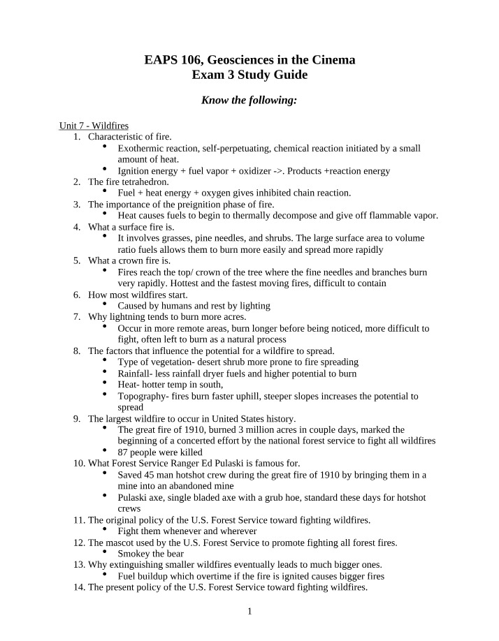 Study Guide for EAPS10600 Exam 3