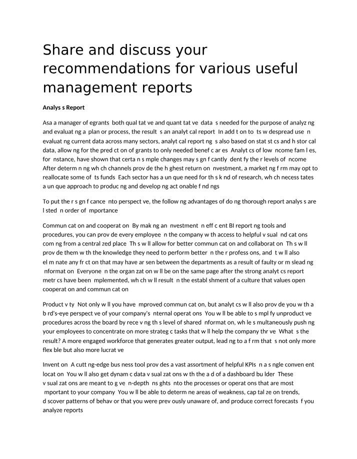 Recommendations for Useful Management Reports