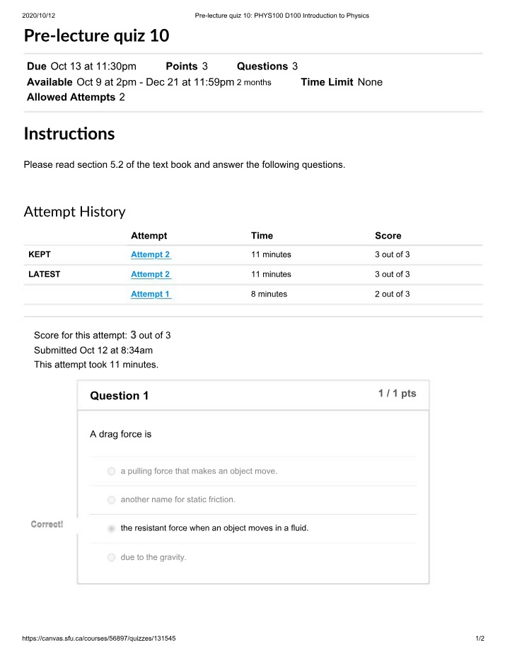 Solutions for Pre-lecture Quiz 10