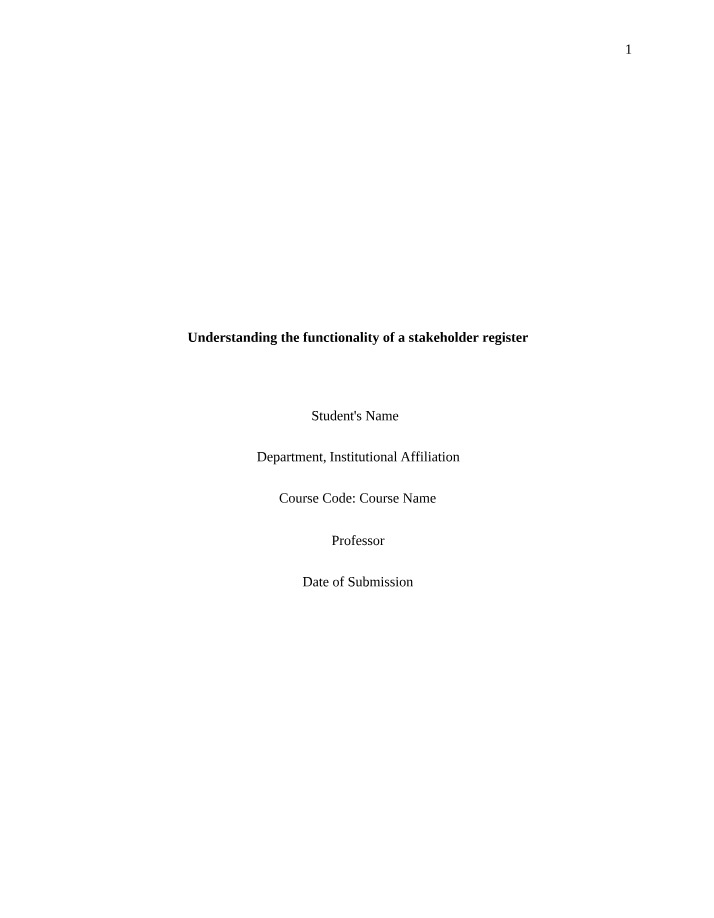 Functionality of a Stakeholder Register
