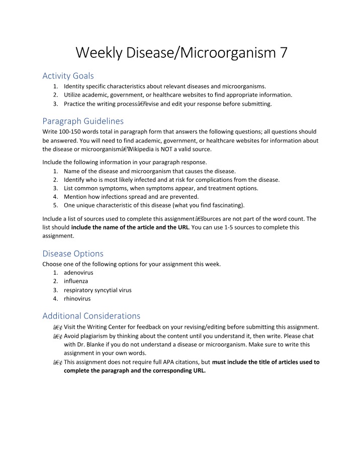 Weekly Microorganism and Disease 7