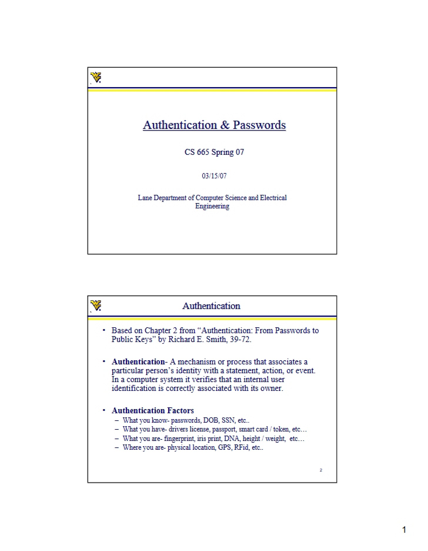 Passwords and Authentication
