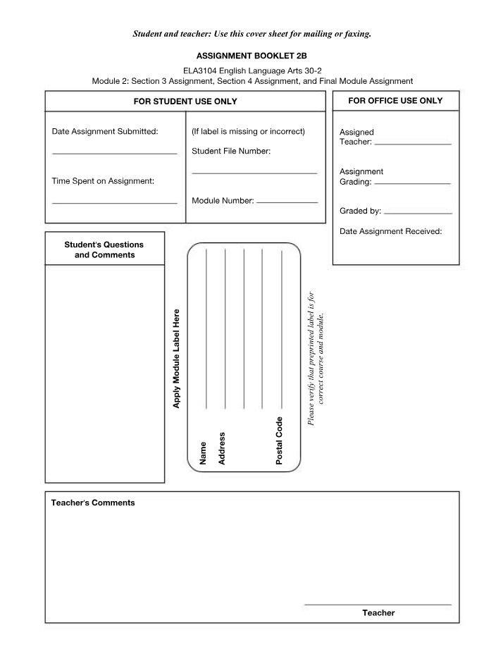 Assignment Booklet 2B for English Language Arts 30-2 Module 2