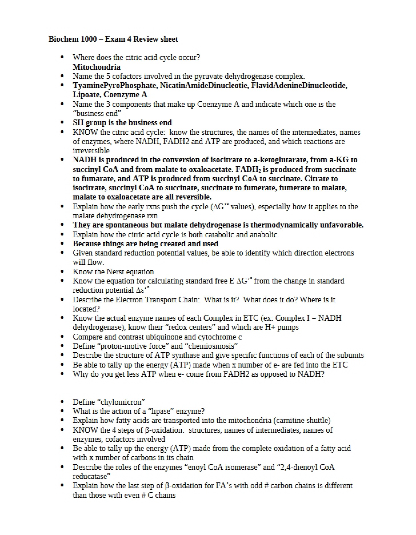 Review Sheet for Exam 4