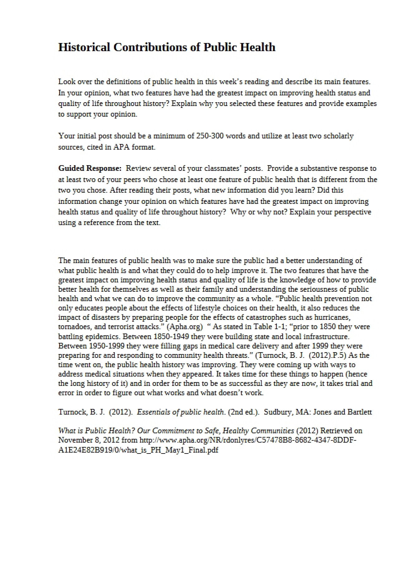 Public Health Historical Contributions