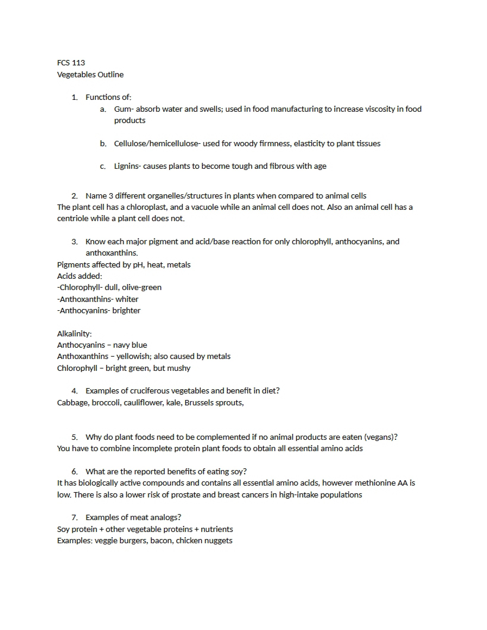 Outline of Vegetable Class