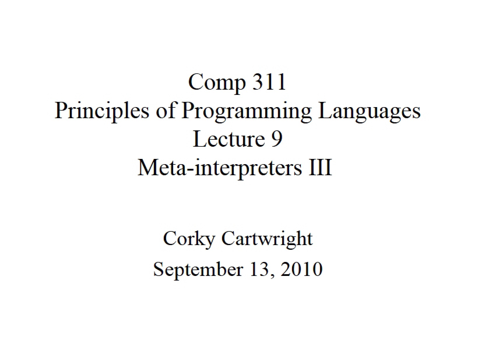 Programming Language Principles - COMP 311
