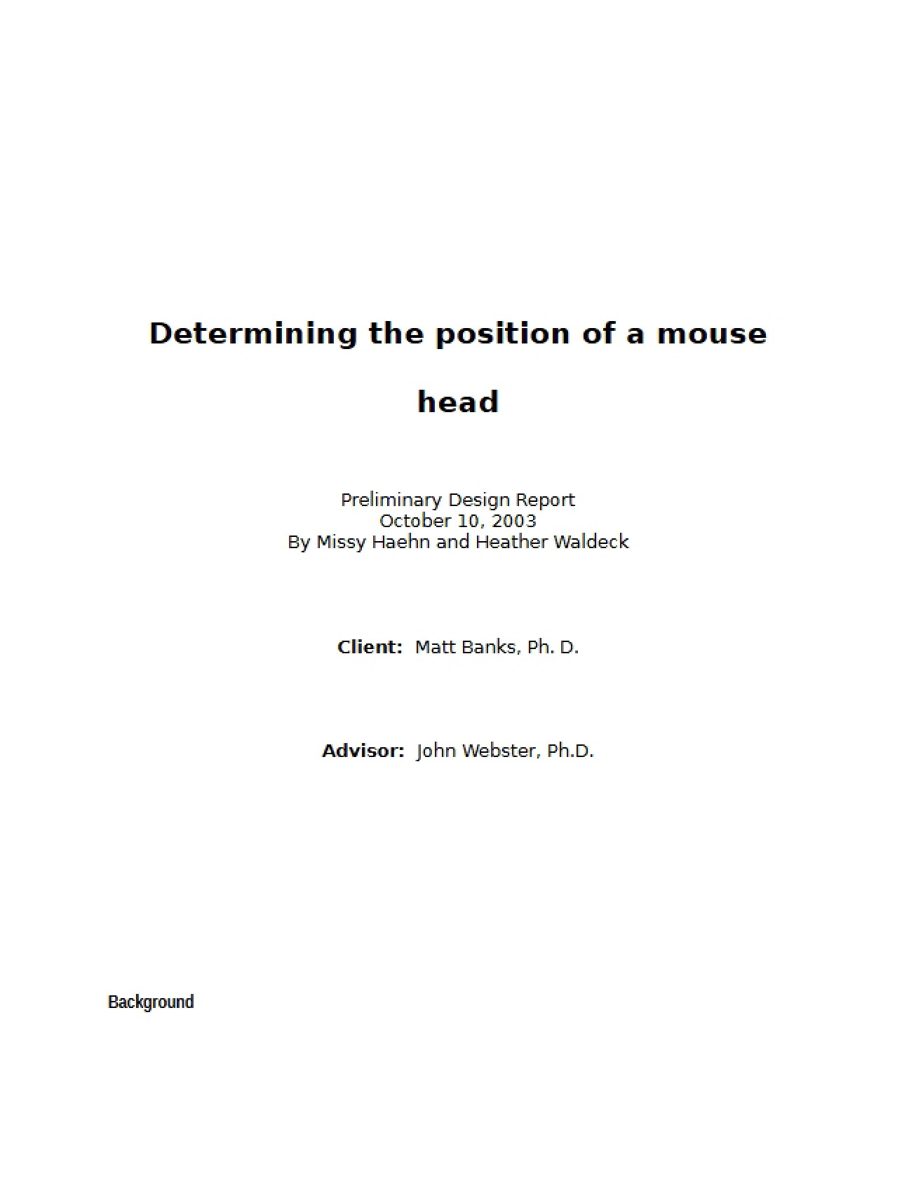 Mouse Head Position Measurement Tool