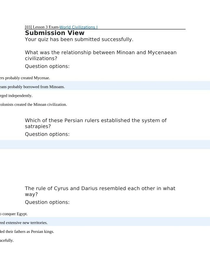 World Civilizations Lesson 3 Exam Initial Copy
