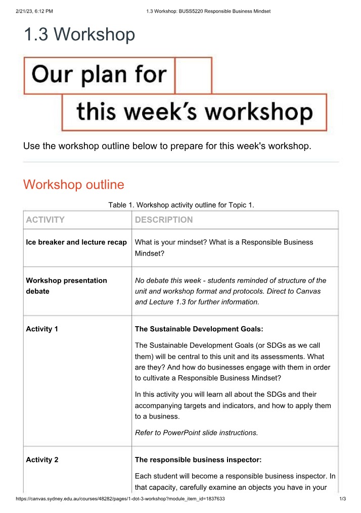 Workshop Activities for Developing a Responsible Business Mindset