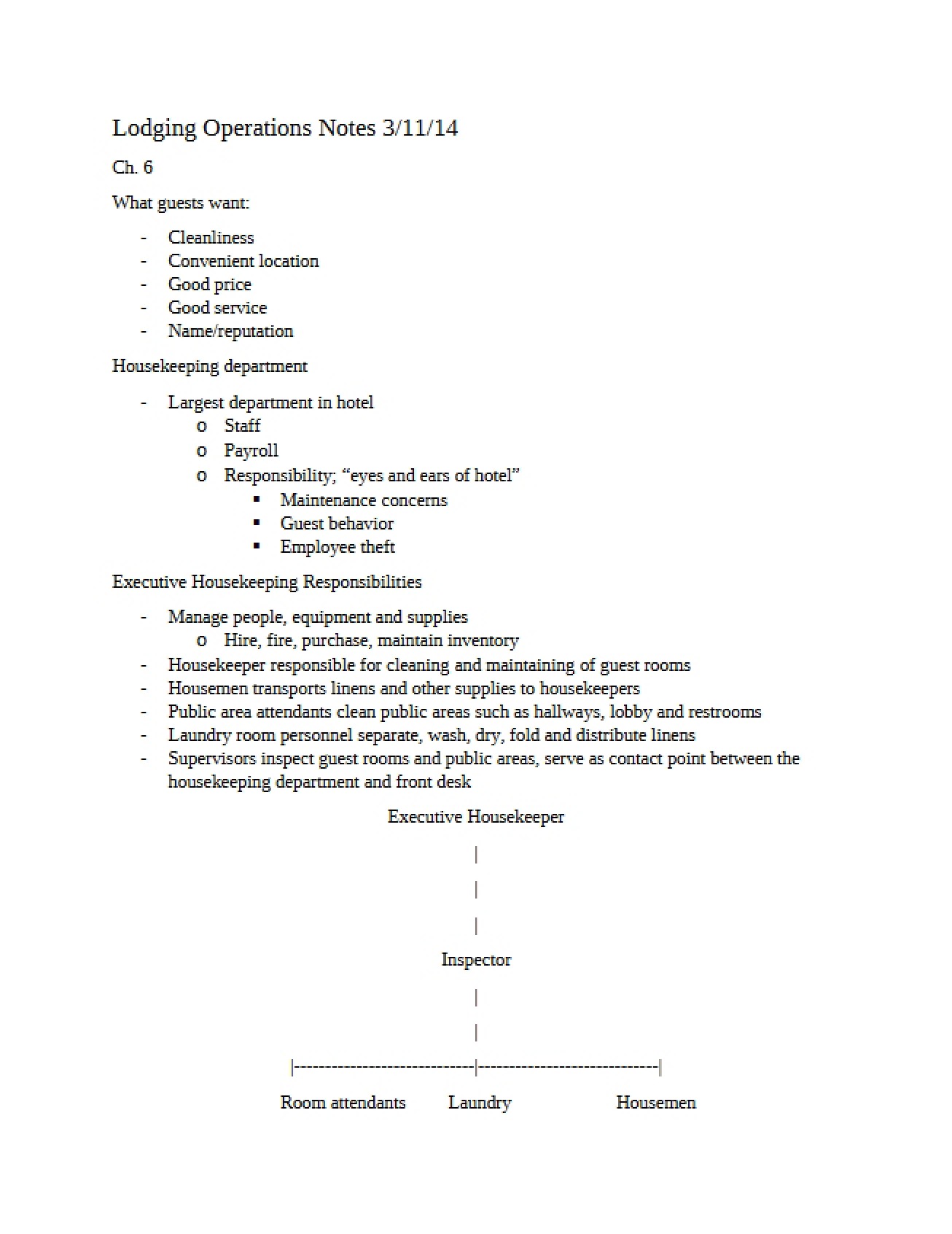 Notes on Lodging Operations