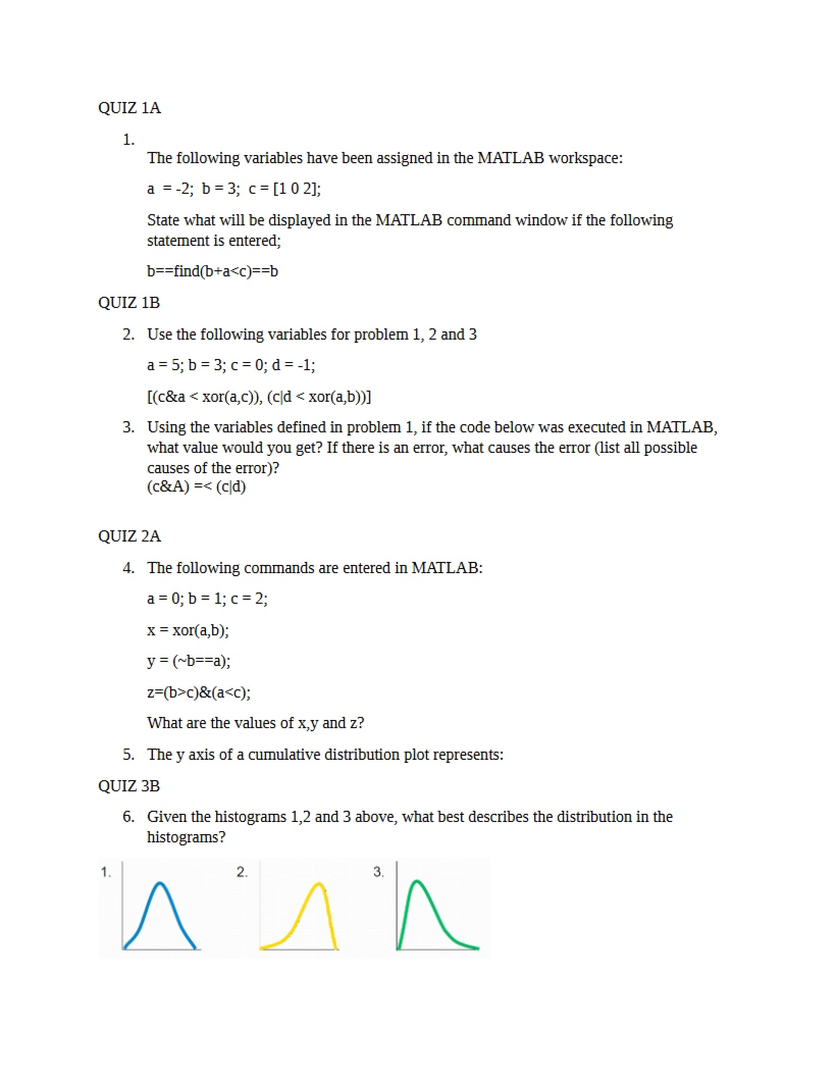 Quizzes One-A through Five-B