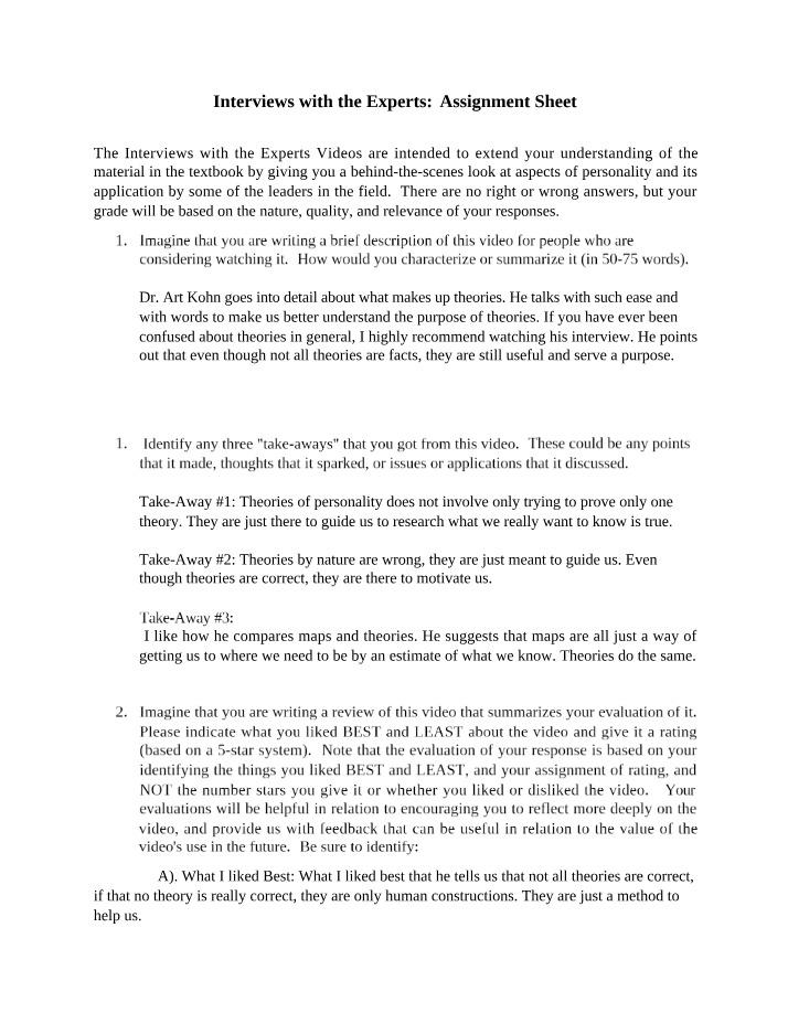 Interviews with the Experts Assignment Sheet Alpha