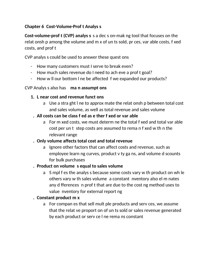 Analysis of Cost-Volume-Profit Relationships