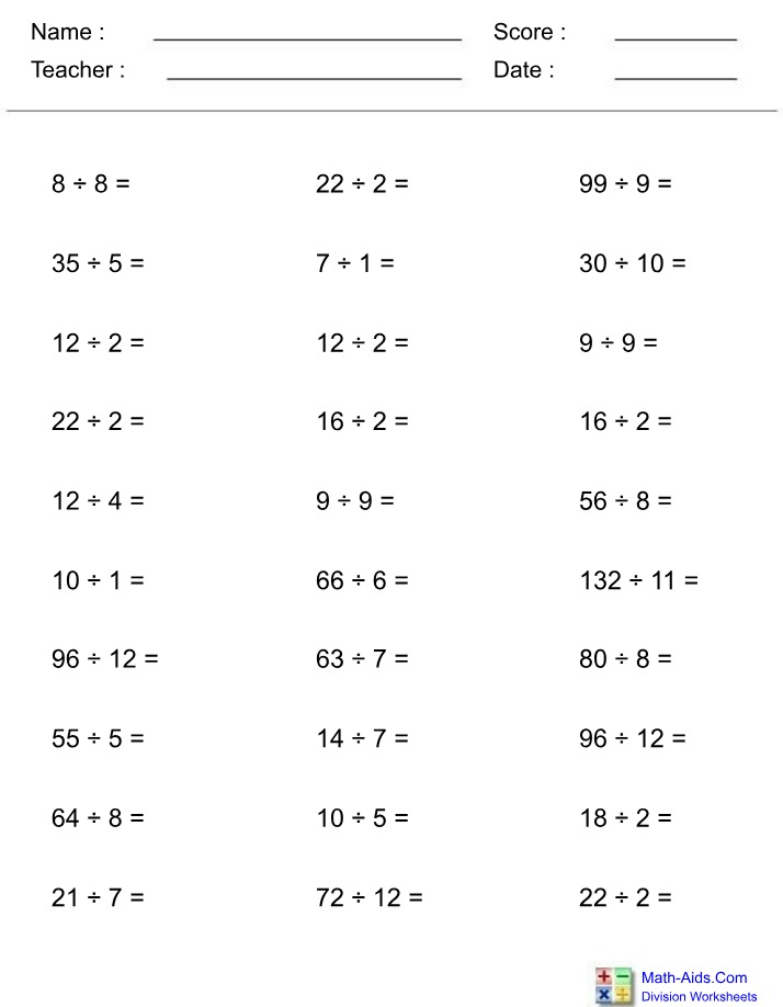 Division Worksheets Set 2