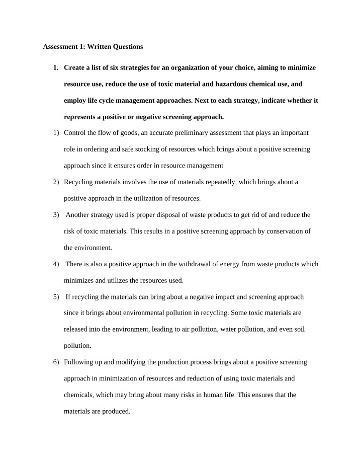 Written Questions and Skills Assessment 1