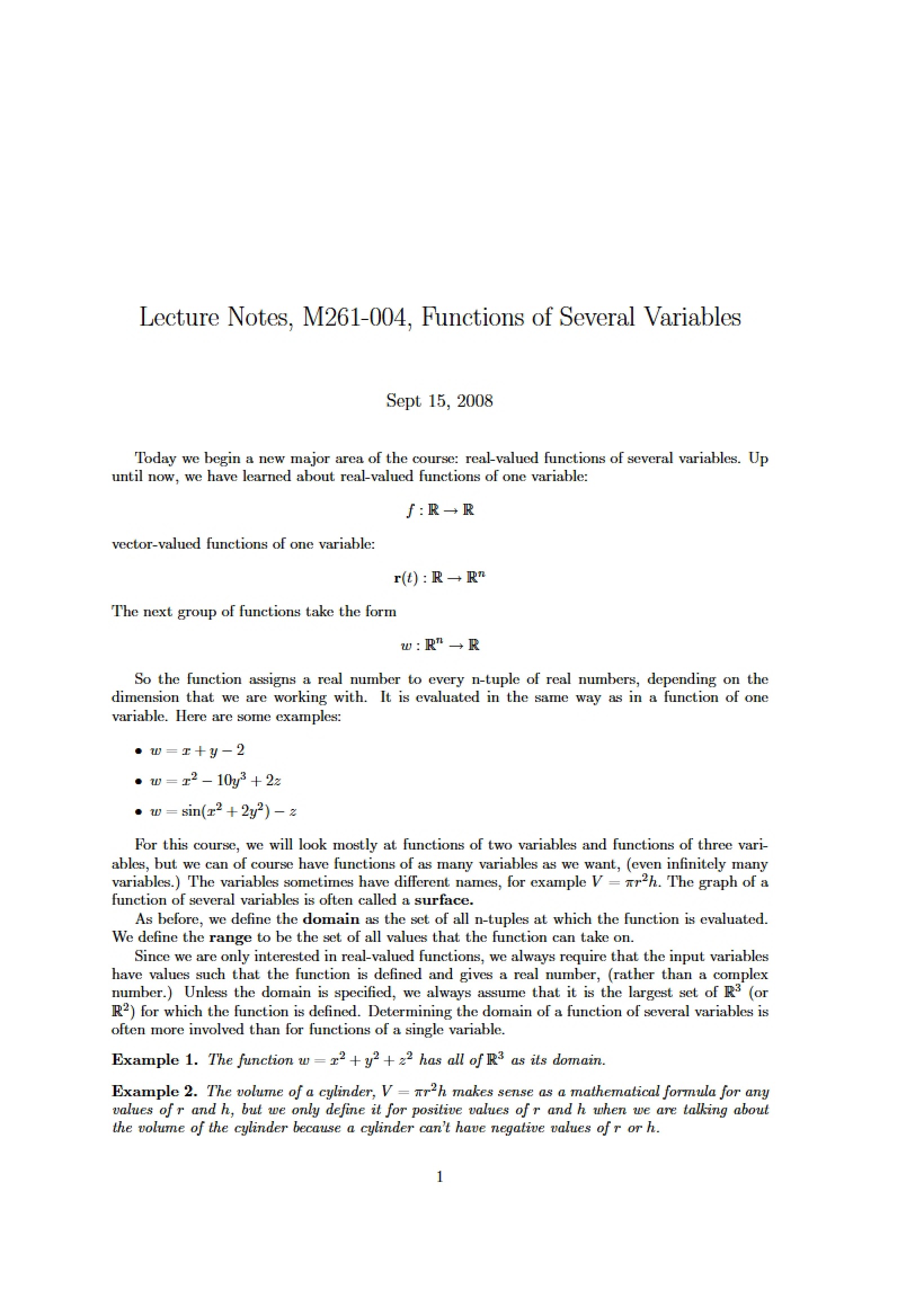 Math 261 Lecture Notes