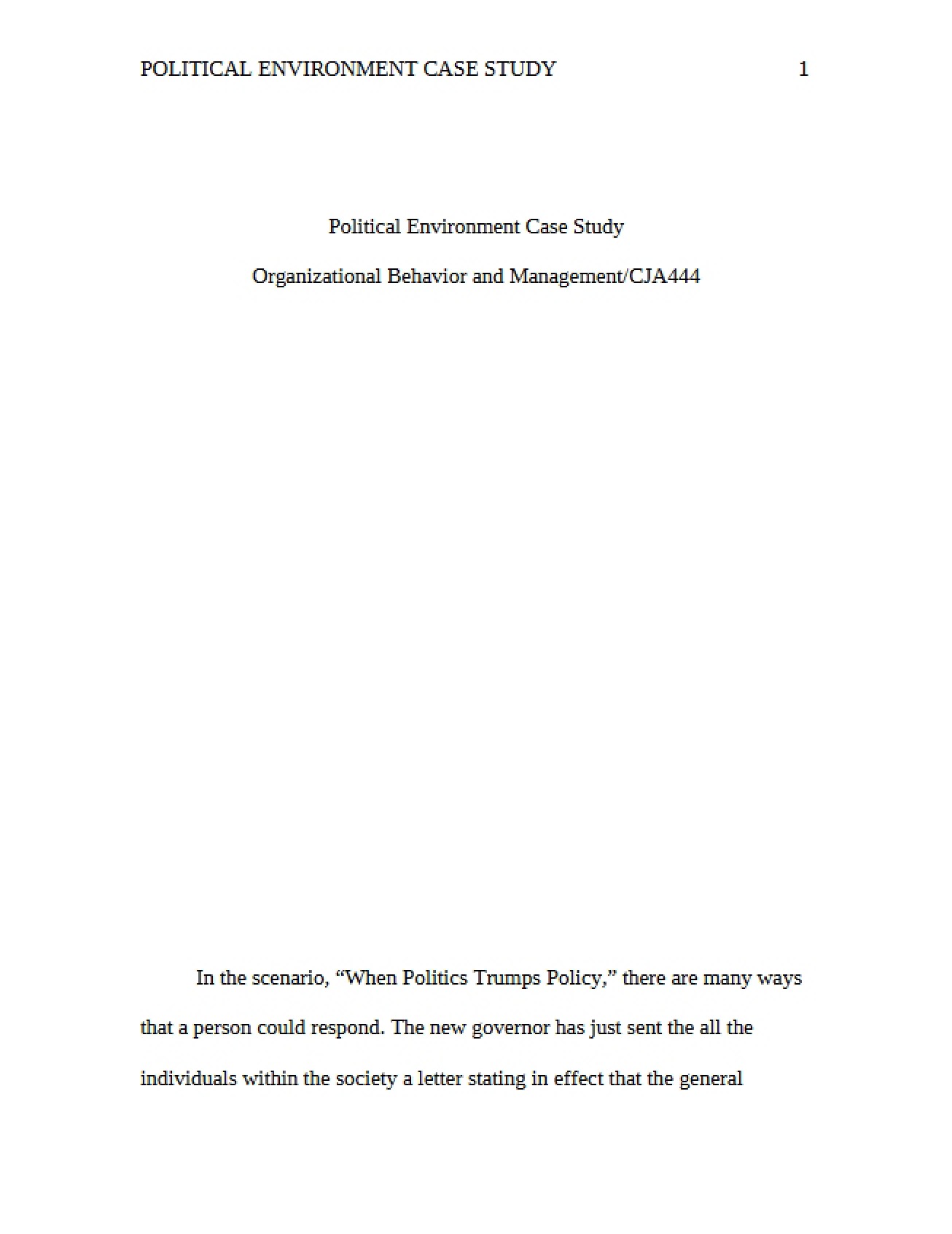 Case Analysis Political Environment