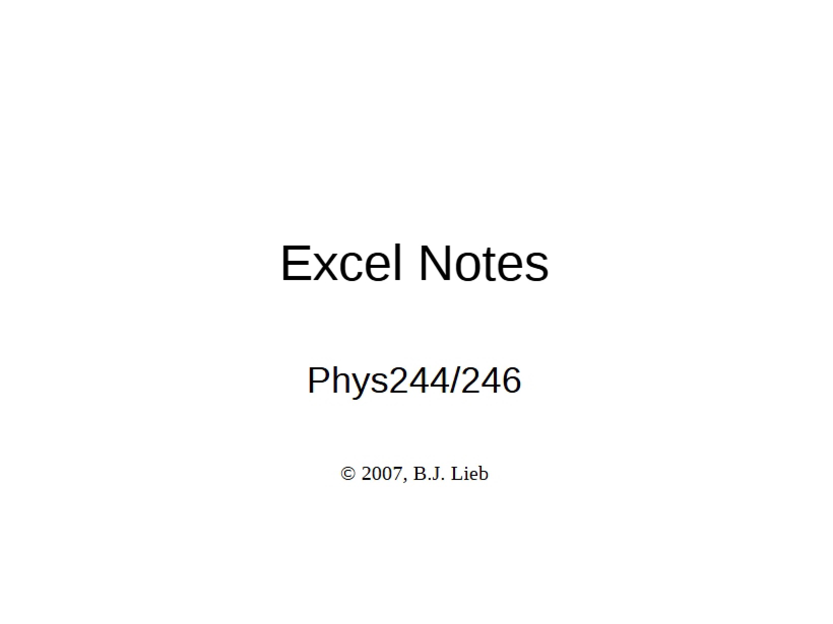 Notes on Excel for Physics