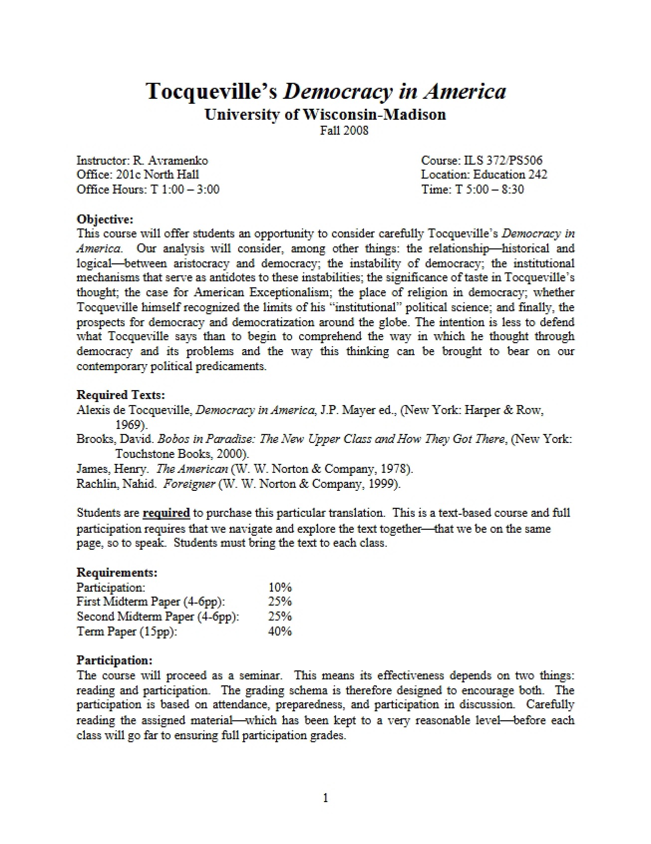 Course Syllabus - Educating the Democratic Citizen