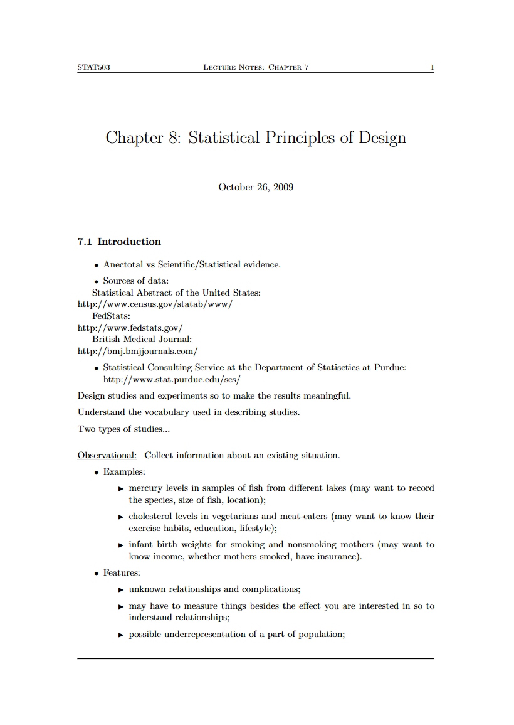 Design Principles in Statistics