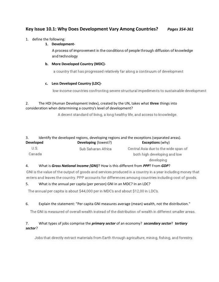 Why Development Varies Among Countries - Key Issue 10.1