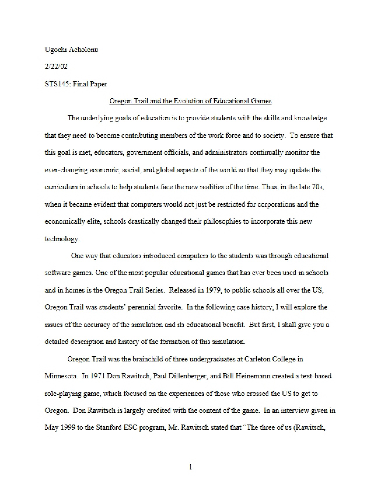 Final Paper on the History of Computer Game Design