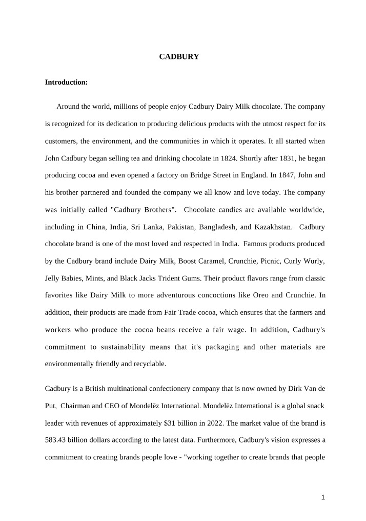 Analysis of Cadbury HR Management and Business Strategy