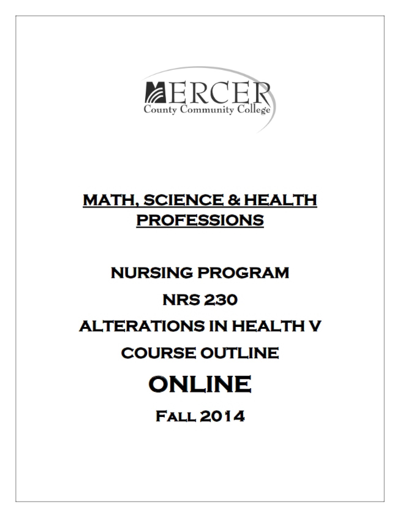 Health Alterations V Course Outline