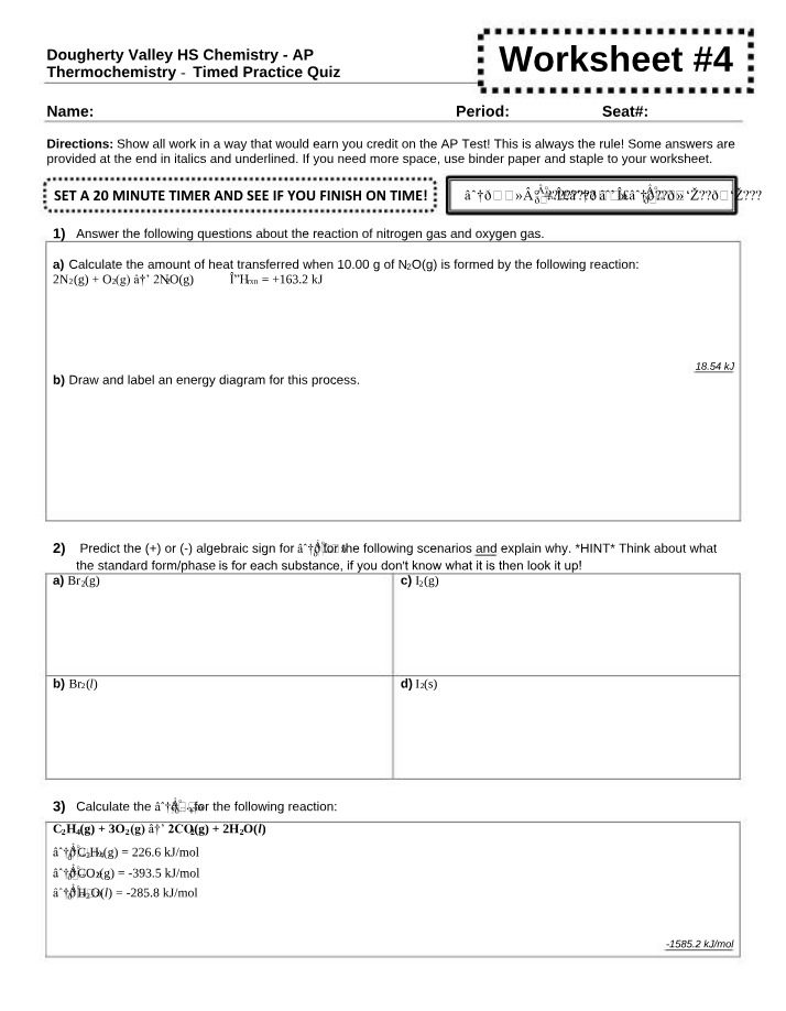 Thermochemistry Practice Quiz - Calculating Heat Transfer and Energy